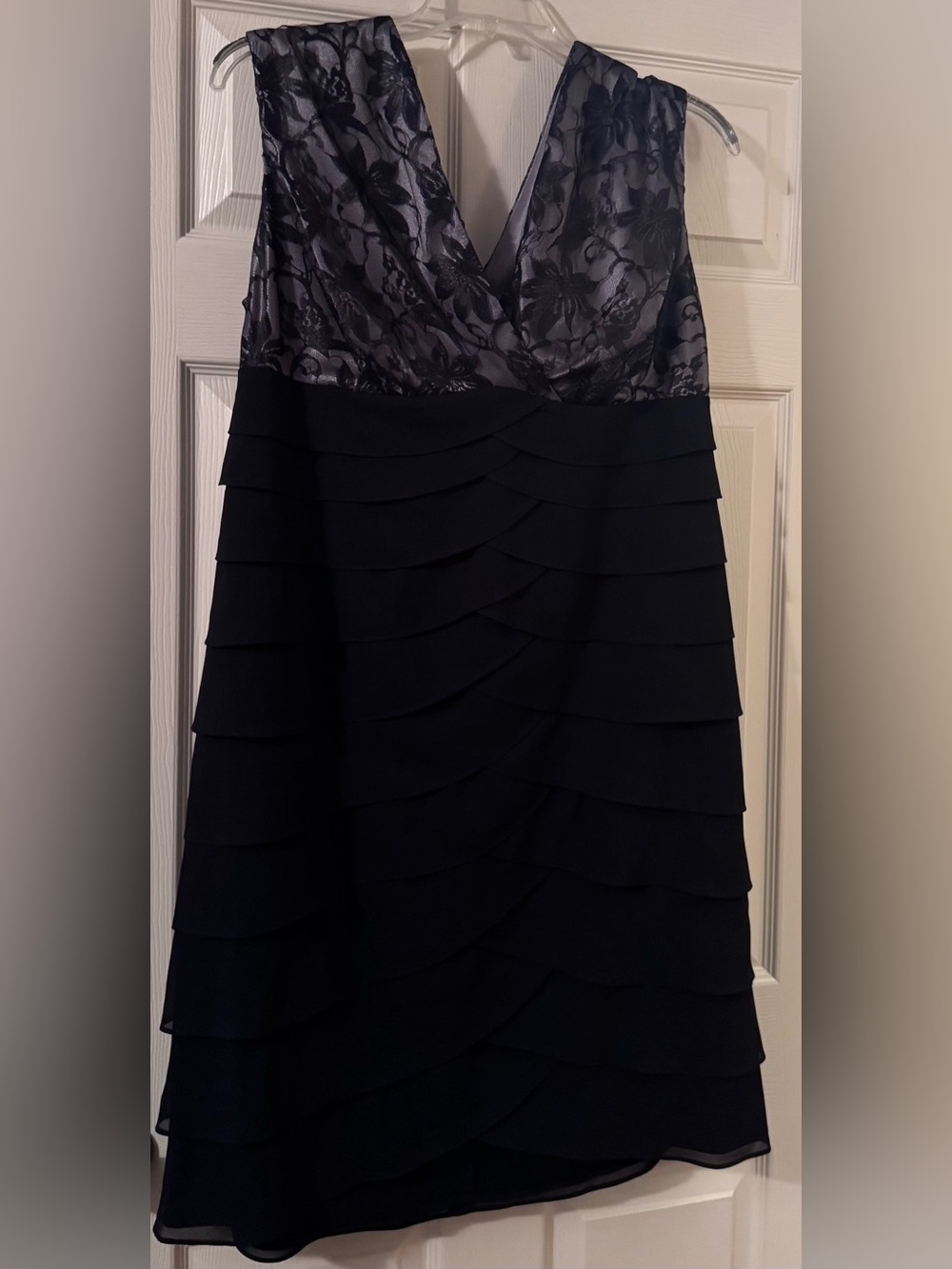 Dressbarn Black Tiered A-Line Skirt with Lace Bodice